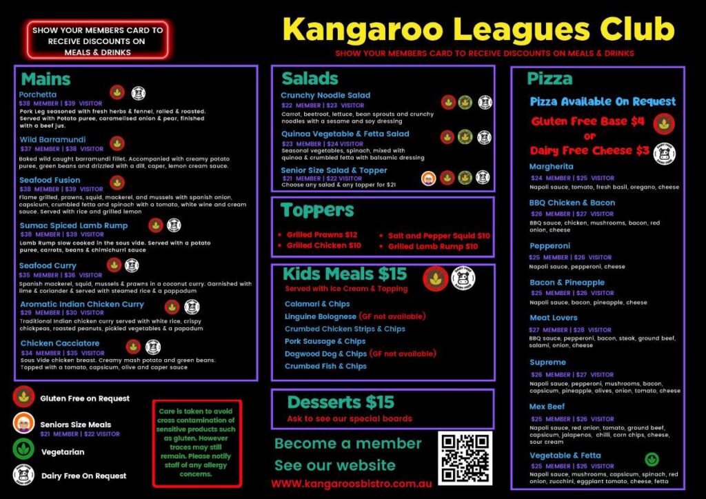Kangaroos Bistro Menu